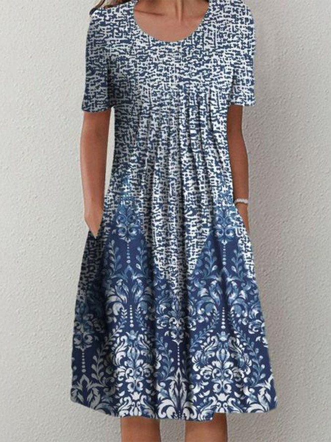 Vacation Round Neck Tribal Short Sleeve women Dress