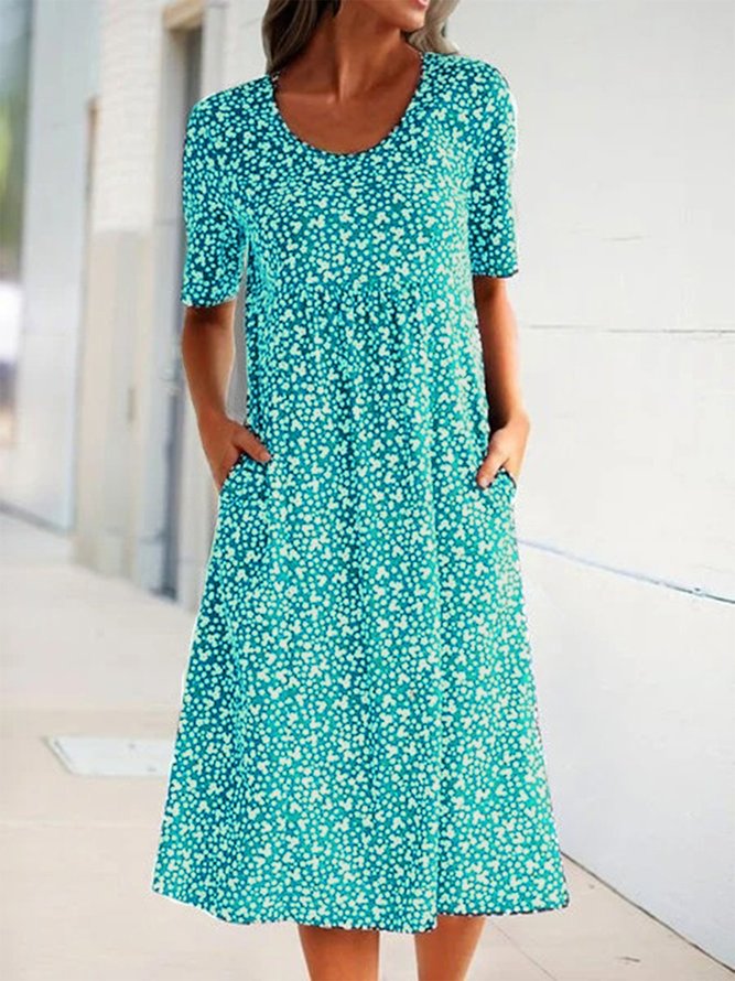 Ditsy Floral Shift Short Sleeve Crew Neck Dresses